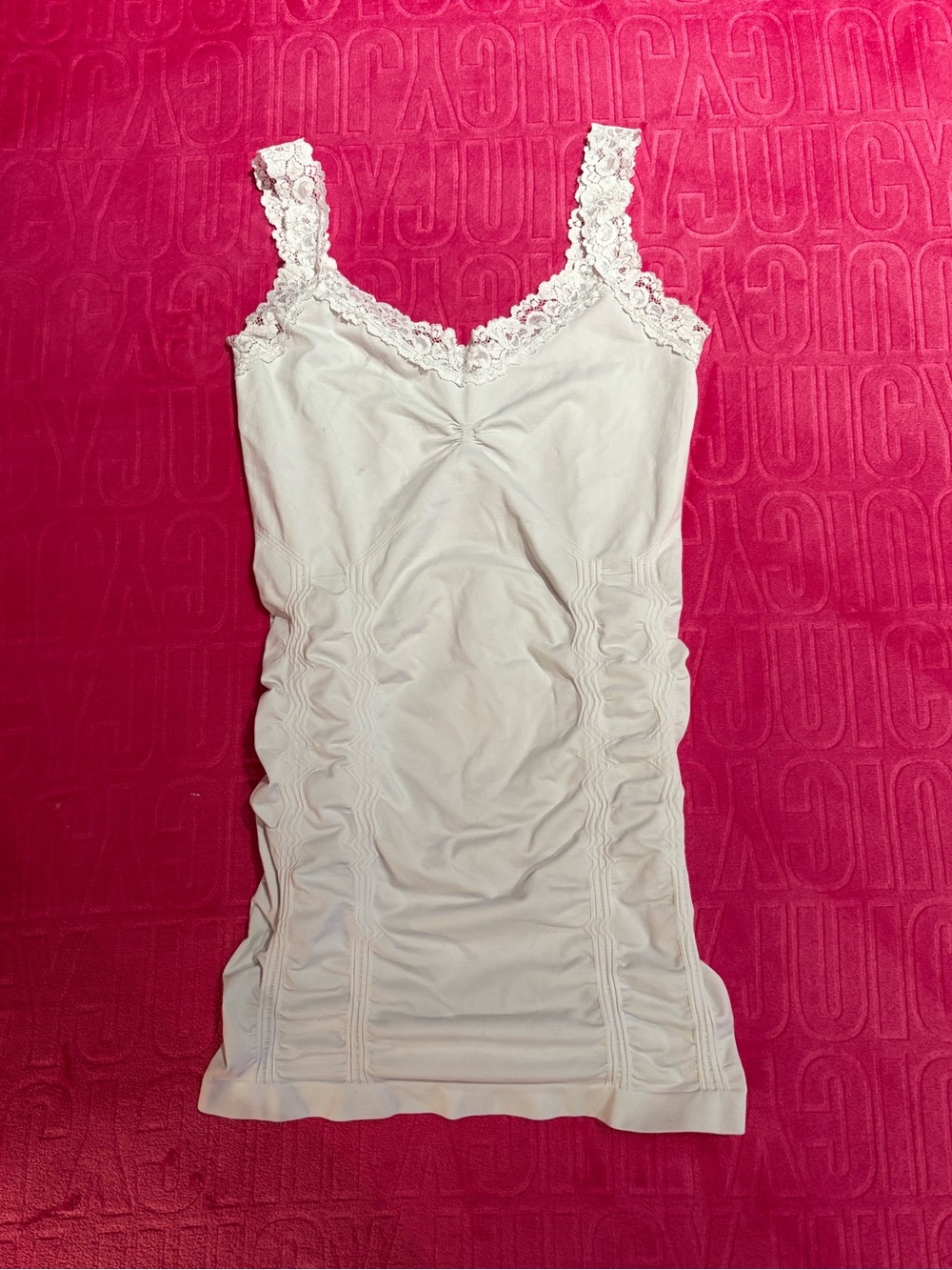 Kismet White Lace Trim Shapewear Tank • Ruched Slim Fit